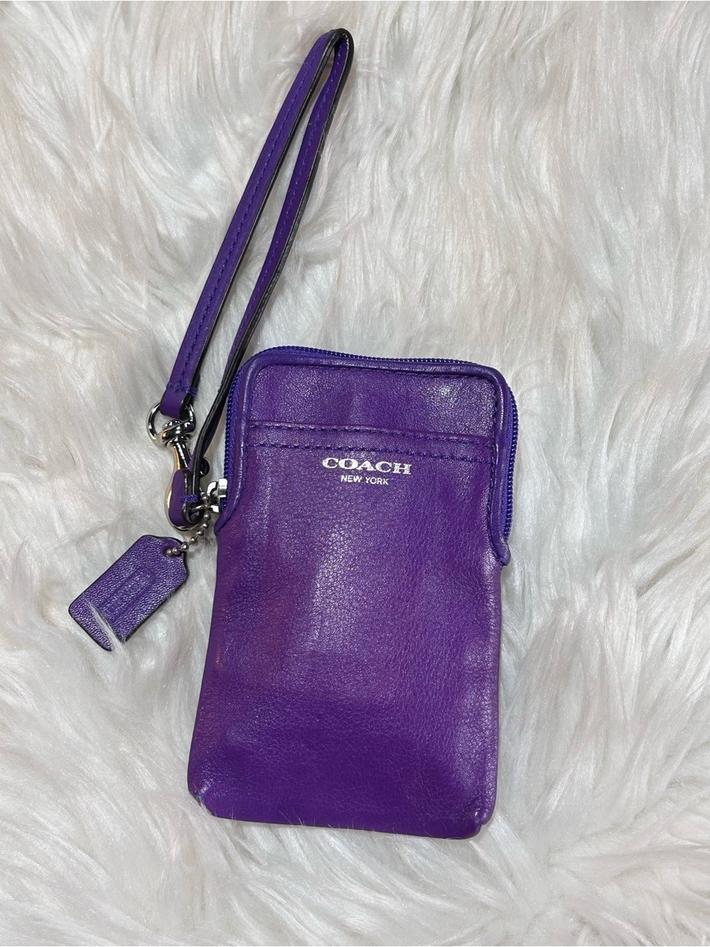 Coach Purple Leather Vertical Phone Wristlet Case
